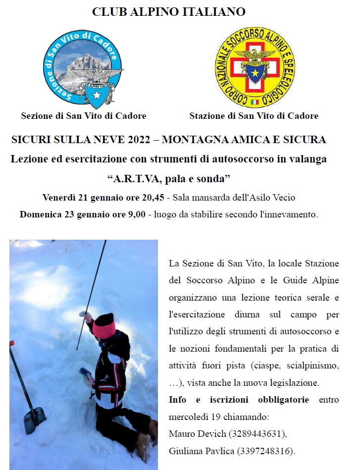 CAI - Sez.San Vito di Cadore - C.N.S.A.S   SICURI SULLA NEVE 2022